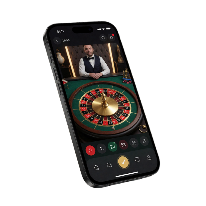 Smartphone mit Live-Roulette-Oberfl&auml;che und Dealer-Stream - Millioner Live Casino mobil