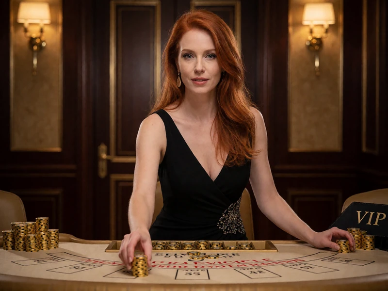 Elegante Dame setzt Chips am privaten High-Limit-Blackjack-Tisch im VIP-Salon - Millioner Live Casino